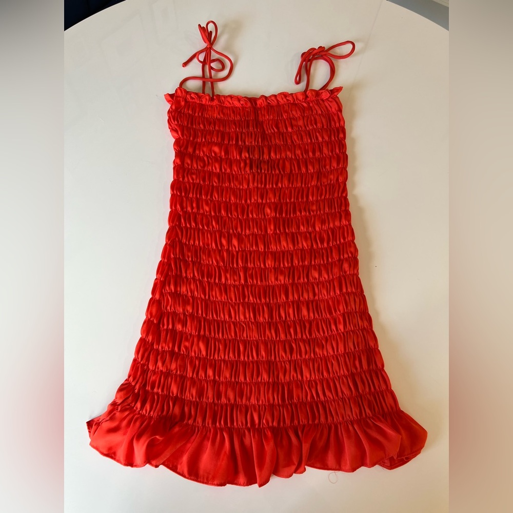 Nasty Gal Orange Shirred Tie Shoulder Strappy Mini Dress